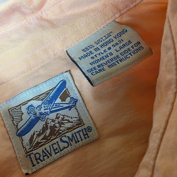 Vintage Travelsmith Womens Large Peach Orange Long Sleeve Button Up Shirt - Picture 4 of 10